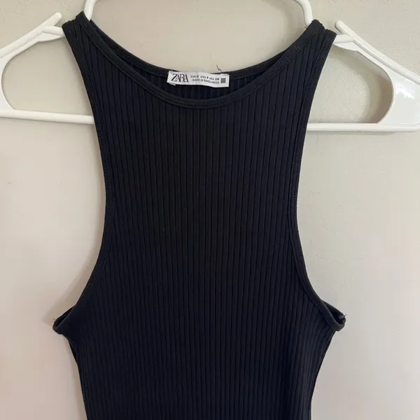 Zara Black Ribbed Knit Mock‎ Neck Sleeveless Bodycon Midi Dress Size Small - Image 5