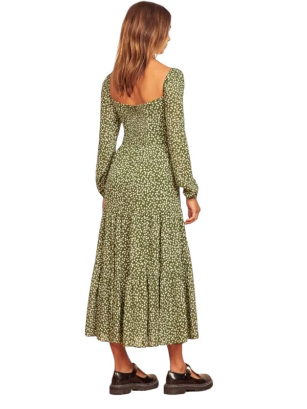 REFORMATION Kellie Maxi Tiered Dress Green Moiret Polka Dots Size 2 - Image 3