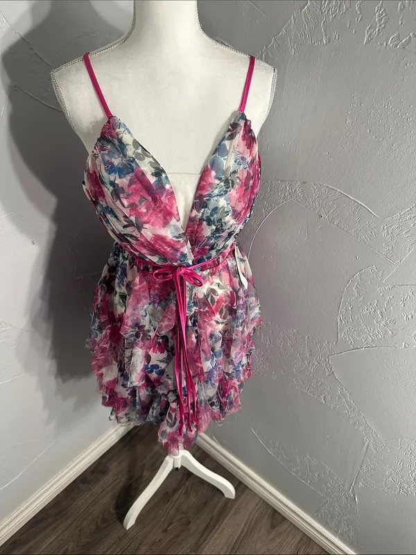 Pink Floral Tie-Waist Mini Dress - Image 8