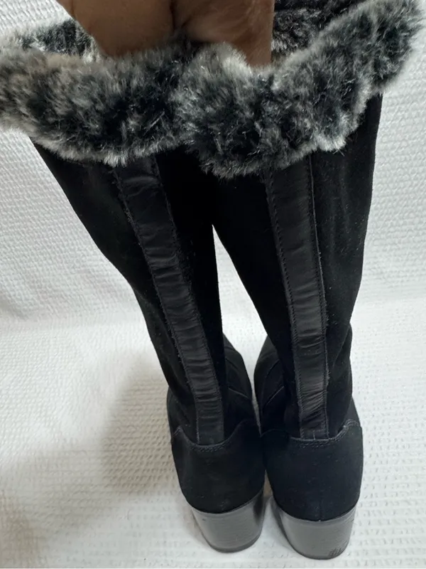 Sporto waterproof Women's Black Faux-Fur Trim Mid-Calf Heeled Boots Swede 8 - Image 4