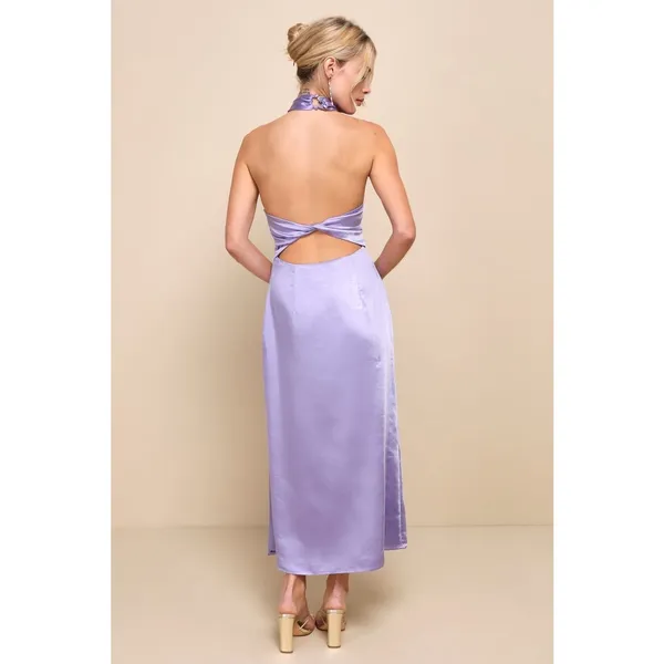 NWT Lulus Perfectly Sleek Lavender Satin Halter Slip Midi Dress Party Wedding XS - Image 3