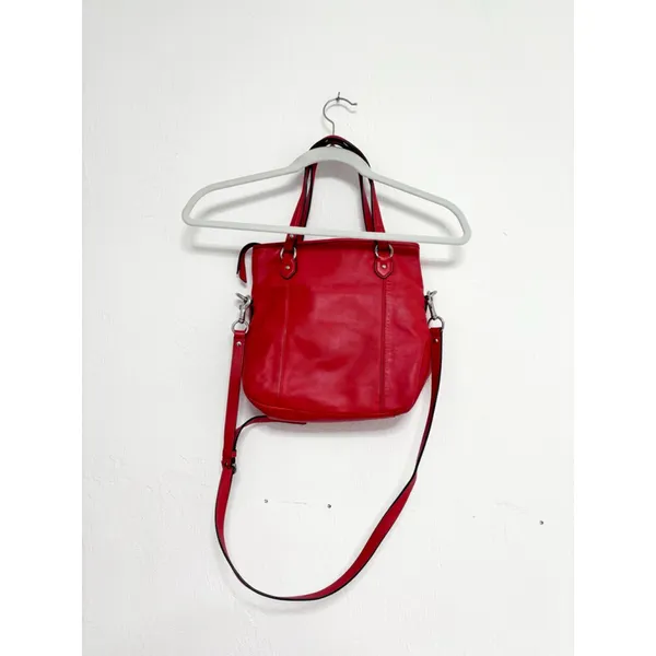 Women's Coach Orange red Leather Crossbody Bag One Size with Navy Blue Charm - Image 16