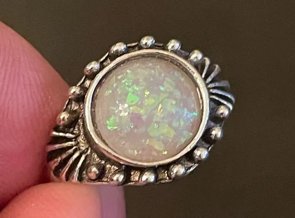 Vintage simulated opal silver plated ring size 6.75 - Image 6
