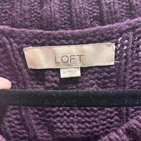 LOFT Women's Deep Purple Cable Knit Sweater - Image 5