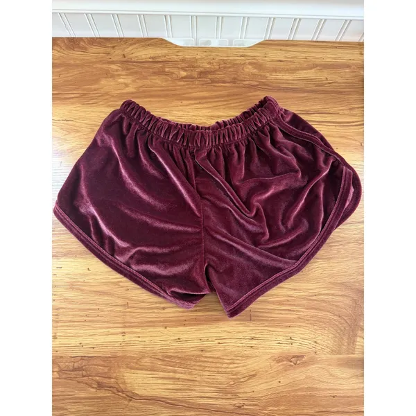 Brandy Melville Lisette Burgundy Velvet Dolphin Shorts OS XS S - Image 2