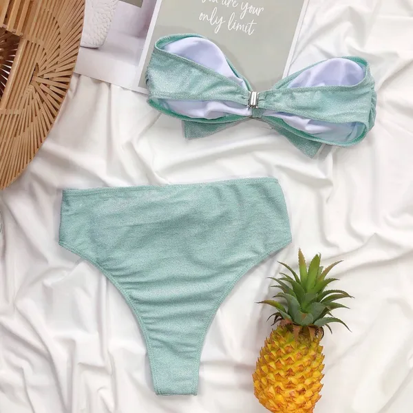 Boutique icy green bow tie high waist swimsuits - Image 4