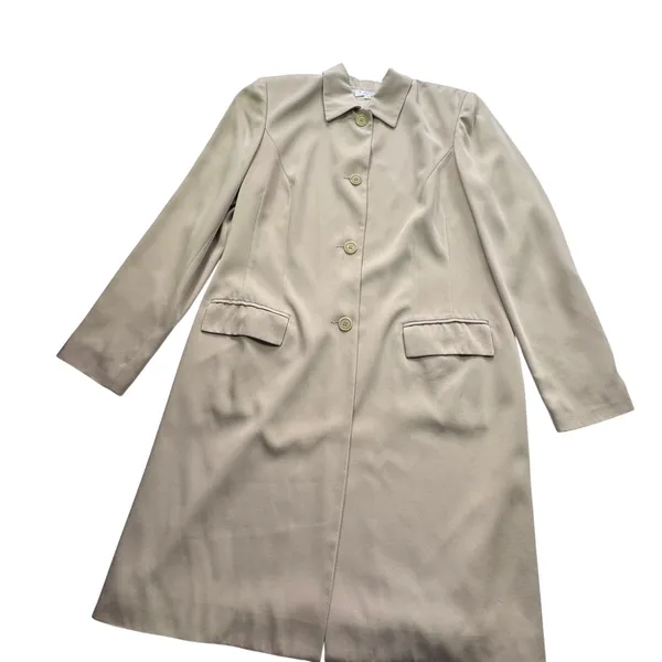 Trio New York Vintage Coat Womens 12 Tan Beige Wool Made in USA Trench Old Money - Image 9