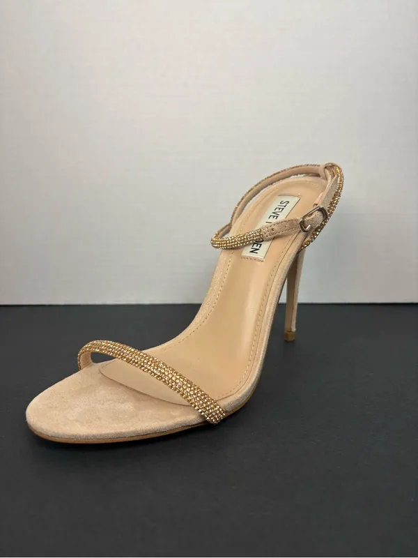 Steve Madden Nude Gold Embellished Ankle-Strap Heels - Image 5