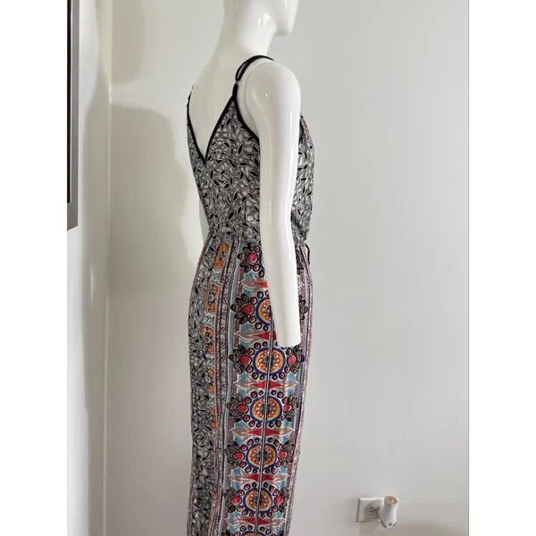 Angie Women’s Boho Wide Leg Jumpsuit Black Orange Spaghetti Strap Festival M - Image 7