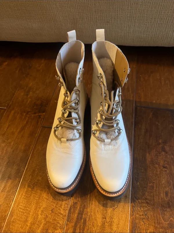 Marc Fisher White Leather Lace-Up Combat Boots - Image 2