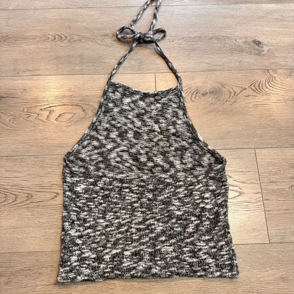 American Eagle Outfitters Halter Tank‎ Top Knit Black White Medium M Essentials - Image 2
