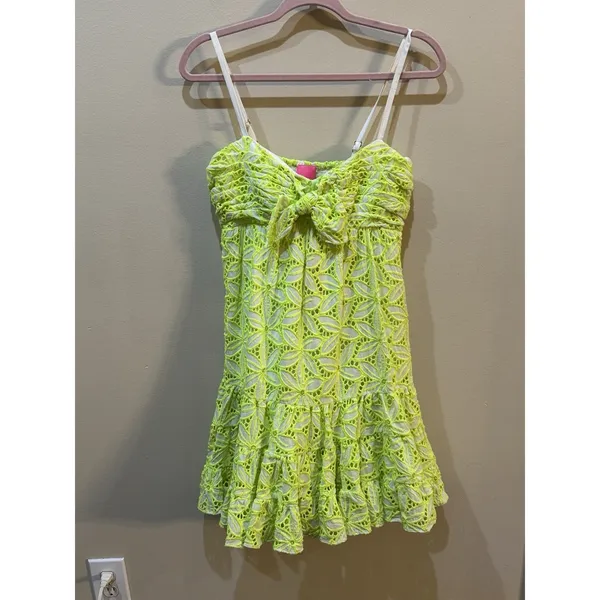 LILLY PULITZER BRIANA FIT FLARE EYELET LACE GREEN DRESS size 00 NWT MSRP $218 - Image 2