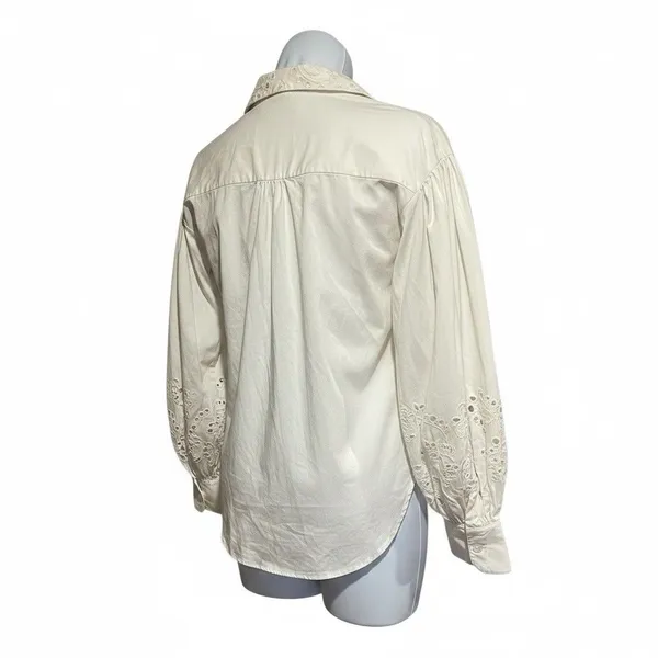 Kate Spade New York Poplin Cutwork Shirt White Button Down Eyelet Sleeve Size 8 - Image 6