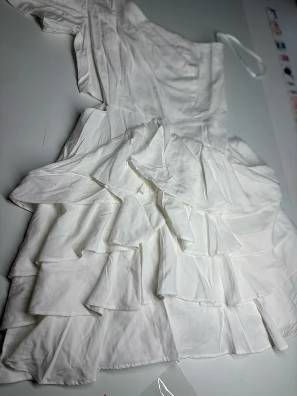 DO+BE Ivory One-Shoulder Ruffle Tiered Dress - Image 2