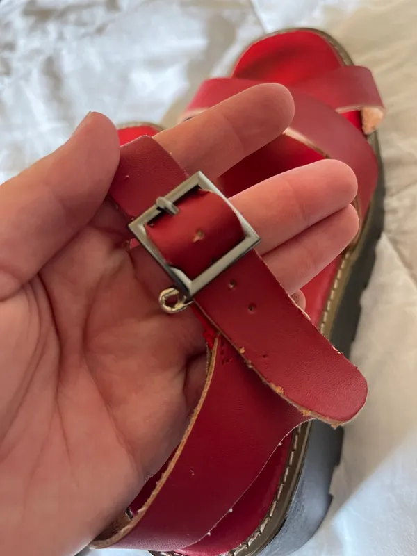 Red Leather Platform Sandals Size 7.5 - Image 6