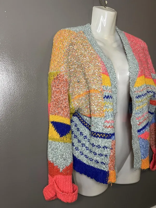 Sincerely Jules Cardigan Sweater Womens XS Multicolor Chunky Knit Open Front - Image 3