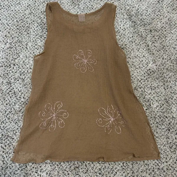 Elegant Tan Embroidered Tank Top Brown Size M - Image 3