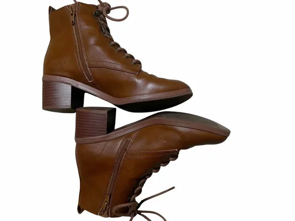 LOFT Brown Lace Up Vegan Leather Block Heel Boots Size 5.5 - Image 4
