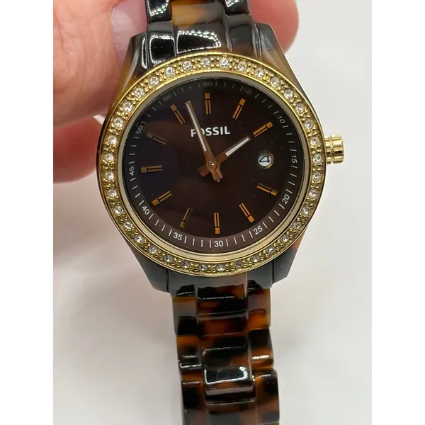Fossil ES-2922 Women Tortoise Shell Brown Dial Watch Gold‎ Tone Stainless Steel - Image 6