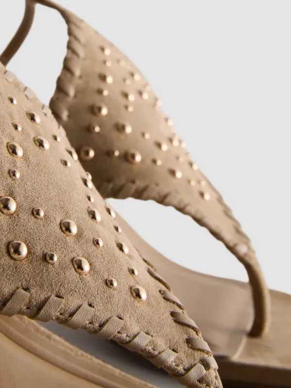 Primark Studded Tan Suede Ankle-Strap Heeled Sandals - Image 4