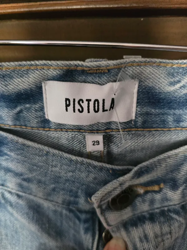 O pistola Distressed Faded Light Blue Denim Jeans Button Fly Sz 28 - Image 2