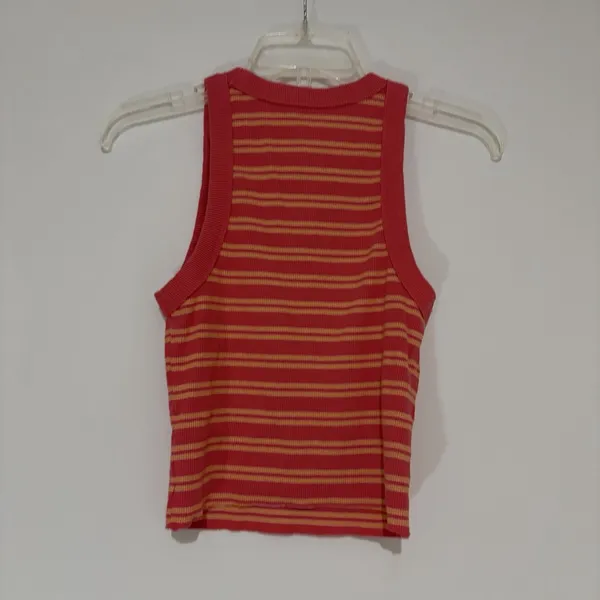 Aerie Pink Orange White Striped Ribbed Knit Tank Top Medium Stretch Slim Fit - Image 6