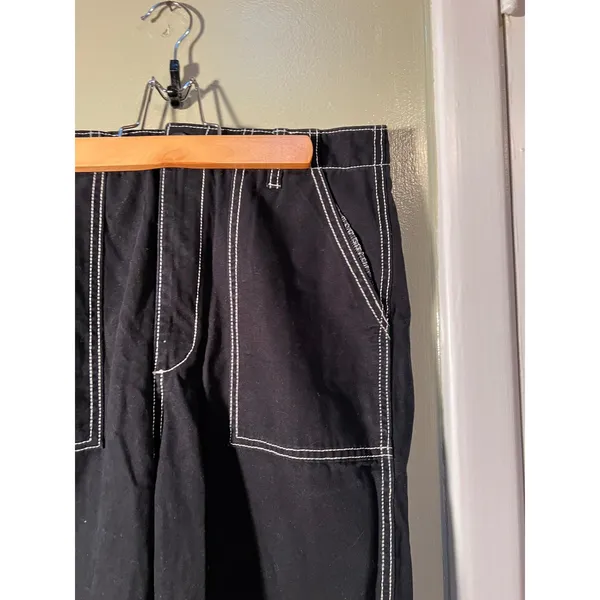 Divided H&M Women's Size 8 Contrast Stitch Baggy Fit Carpenter Jeans Black White - Image 5