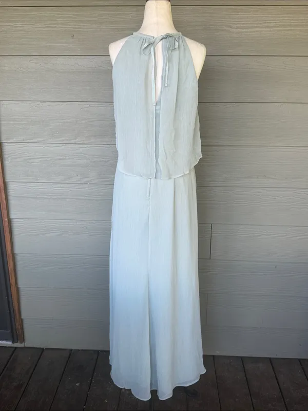 David’s Bridal Flounced Crinkle Chiffon Sheath Bridesmaid Dress in Dusty Sage - Image 5