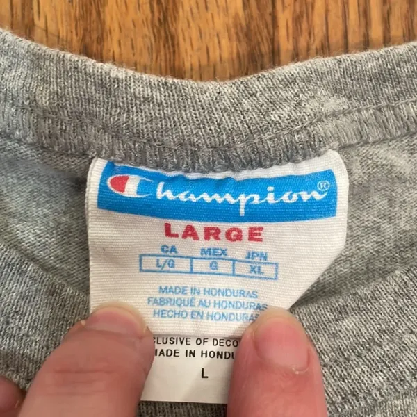 Vintage Champion Logo‎ T Shirt Grey Short Sleeve Graphic Tee Women's Size Large - Image 5