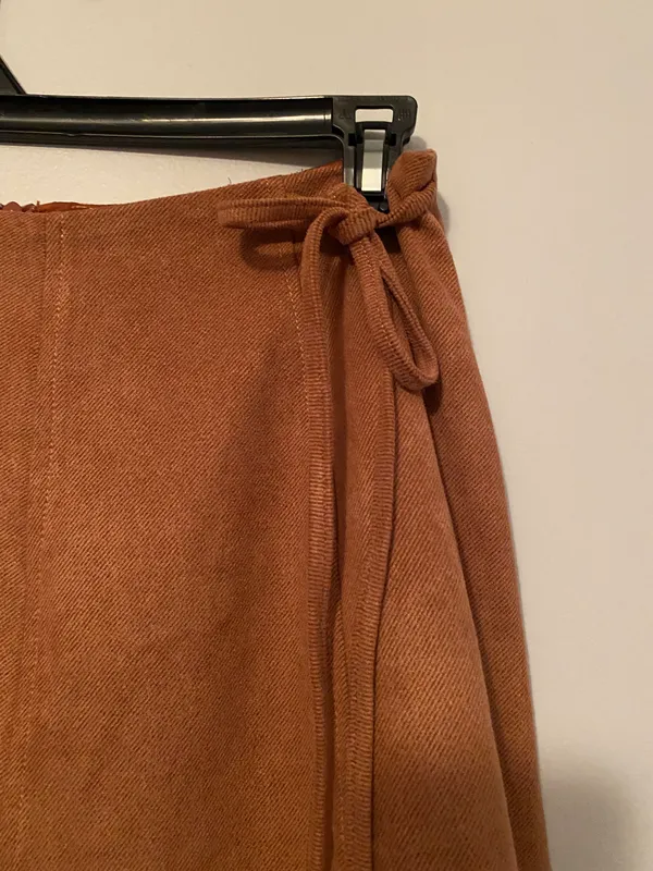 She & Sky Brown Faux Suede Wrap Gored Skirt With Side Tie - Image 3