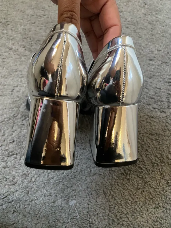 Nine West Size 6 Metallic Silver Block Heel Loafers - Women's Stylish Penny Loaf - Image 6