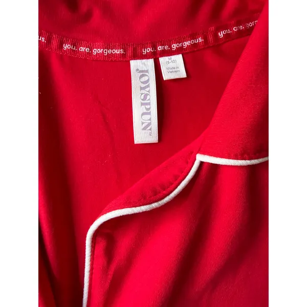 Red Button Front Nightgown Women's Medium Soft Pajama Sleep Shirt Pockets - Image 9