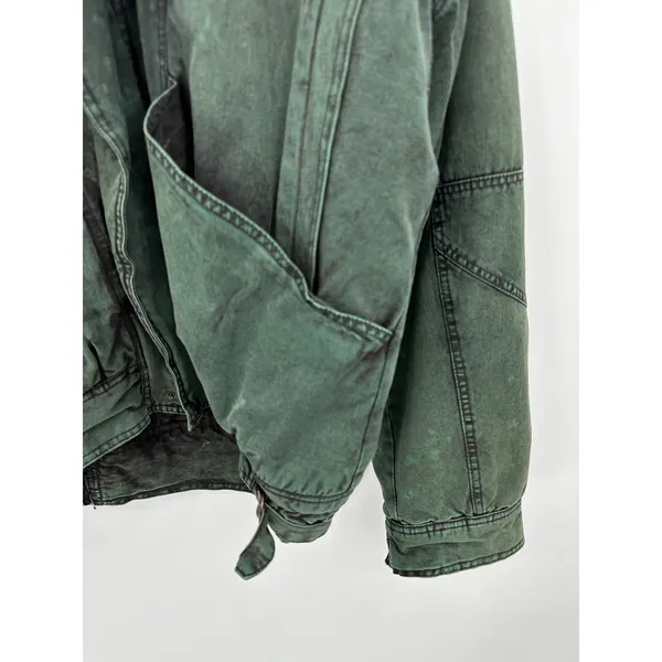 Expressions‎ Jacket Womens Large Green Acid Washed Full Zip Cotton Bomber Jacket - Image 3