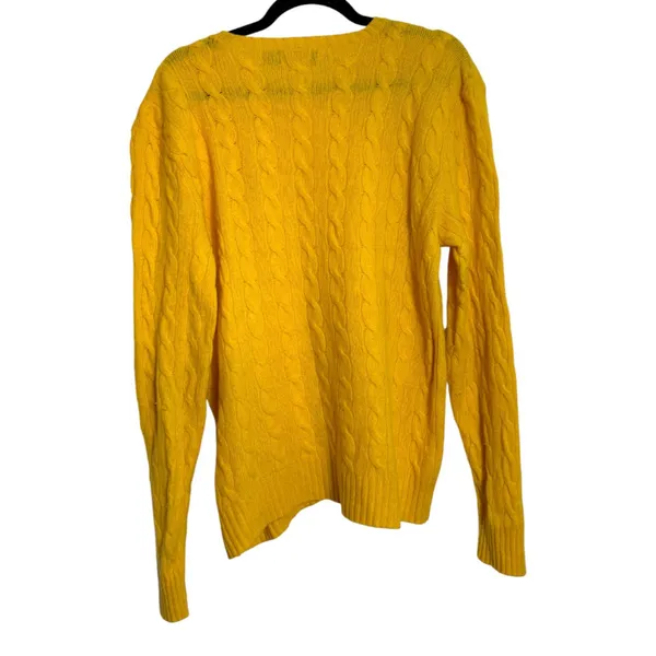 Polo Ralph Lauren Yellow Wool Cashmere Cableknit Sweater Lightweight Large - Image 3