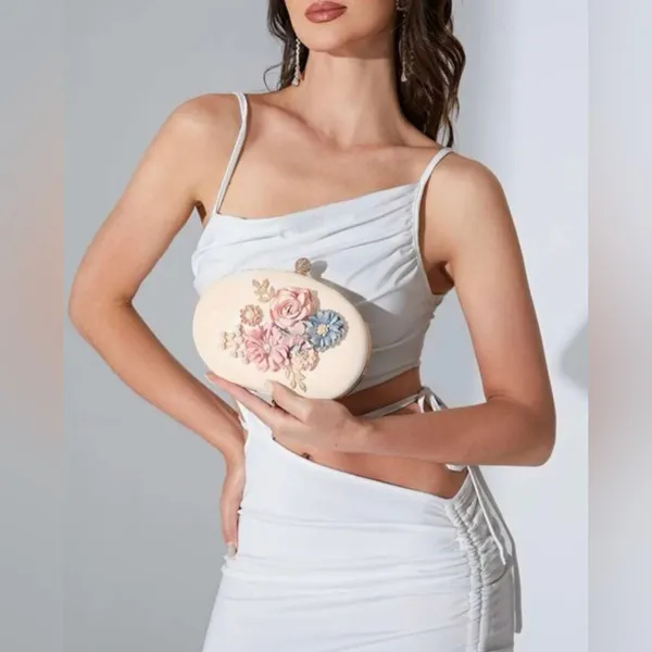 Floral Clutch Evening Bag with Rhinestone Opening - Image 6