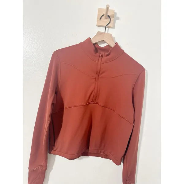 Lululemon Rulu Running Cropped 1/2 Zip Dark Terracotta Womens Athletic Top 10 - Image 3