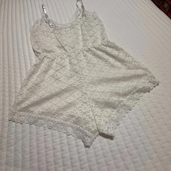 Frederick’s Of Hollywood White Floral Lace Romper Lingerie Sz L Large - Image 15
