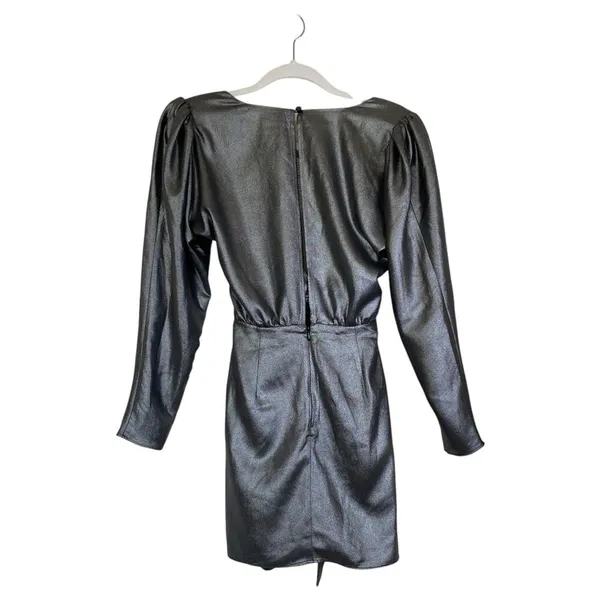 NWT L'Academie The Dore Mini Dress in Silver Size XS Metallic Long Sleeves - Image 4