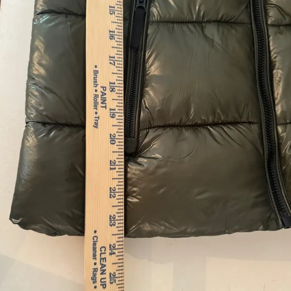 Superdry Code Sportswear High Shine Puffer Jacket Faux Fur Hood Olive Green S/10 - Image 10