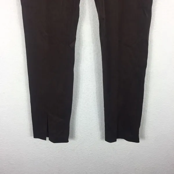 Good American Chocolate Brown Faux Suede Pant Size 8 Boss Split Hem Straight Leg - Image 11