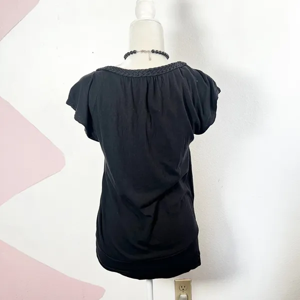 Vtg Y2K 2000s‎ Black Top Womens Medium Braided Neckline Gothic Indie Sleaze - Image 2