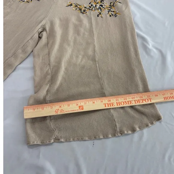 Free People Embroidered Wide Leg Jumpsuit Taupe Beige Boho Smocked Small - Image 7