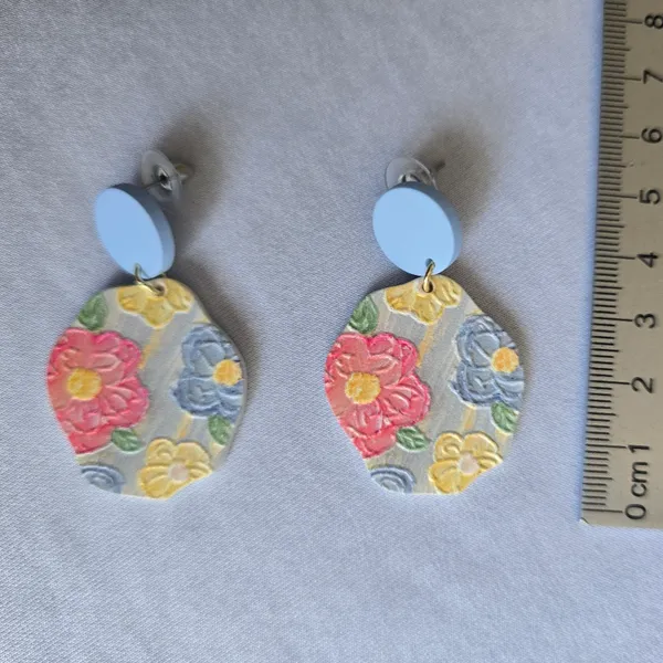 Flowerful Colorful Embossed‎ Acrylic Earrings with Blue Studs - Image 12