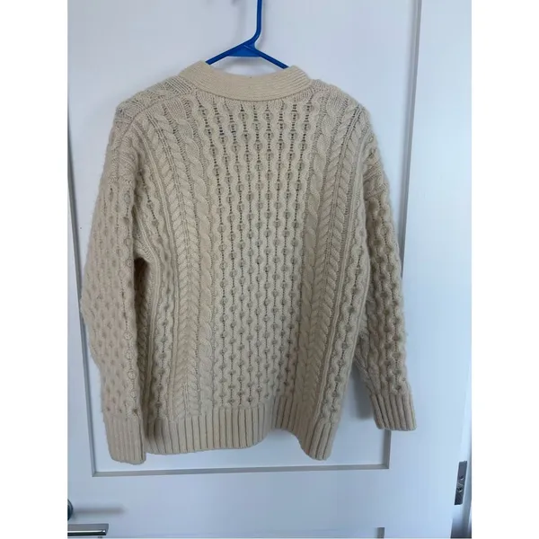 Brandy Melville Cream Cable Knit Wool Blend Cardigan Button Front Chunky -M - Image 4