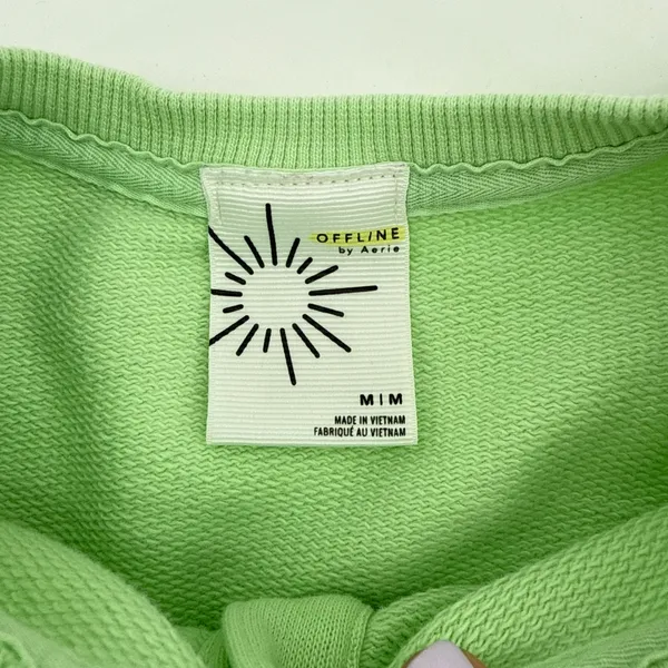 OFFLINE‎ by Aerie Cropped Sweatshirt Snap Pullover Top Thumb Hole Medium Lime - Image 5