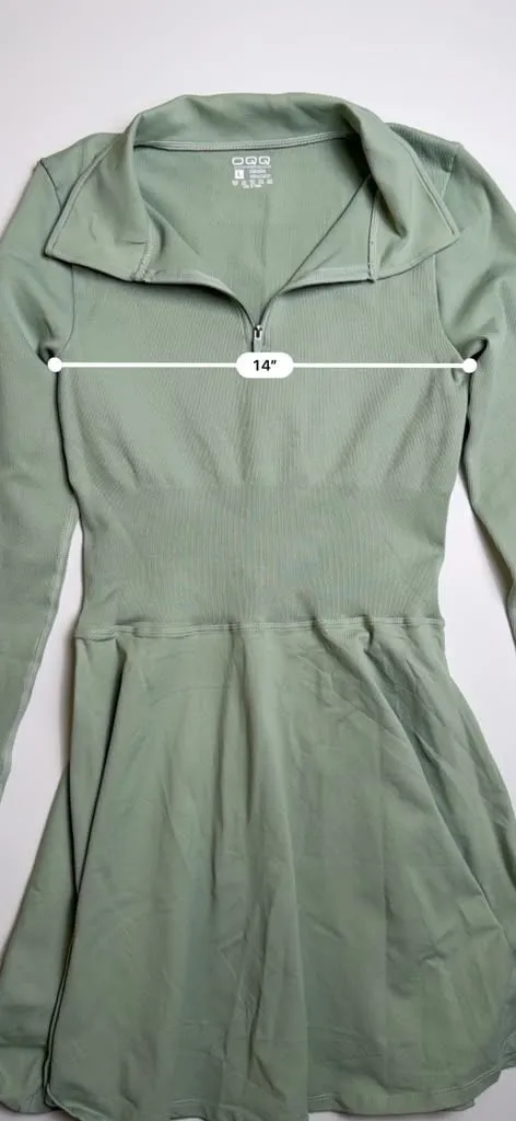 Women's Long Sleeve Sports Athletic Dress Quarter Zip Neck Sea Moss Green - Image 3