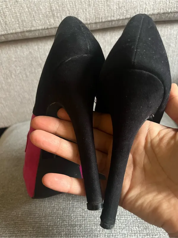Charlotte Russe Hot Pink and Black Strappy Suede Heels - Image 6