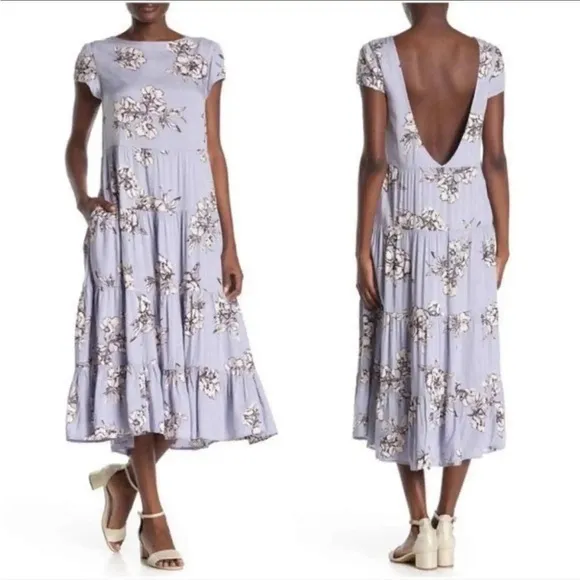 Free People Purple Rita Floral Tiered‎ Midi Dress Size Small - Image 3