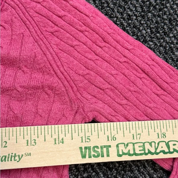 Y2K American Eagle Womens Sweater Small Pink Cable Knit V Neck Preppy - Image 3