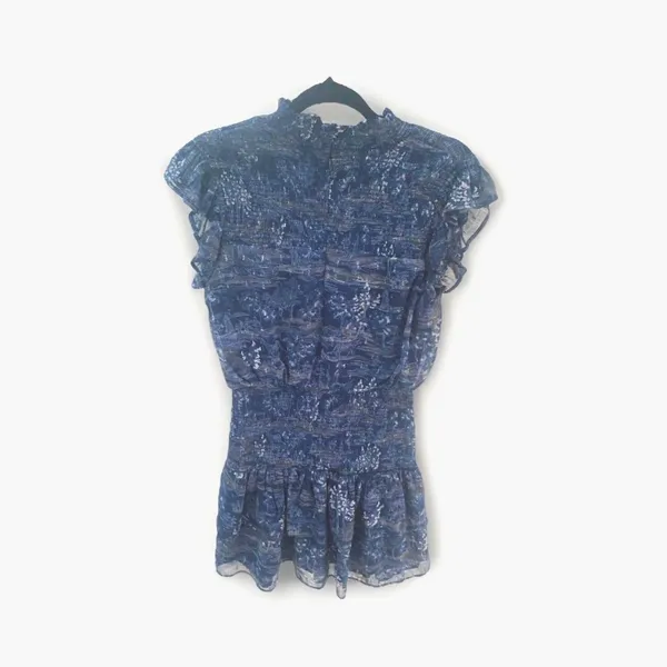 AQUA Smocked Mock Neck Mini Dress M Blue Smocked Tiered Ruffle Fairy Whimsigoth - Image 12